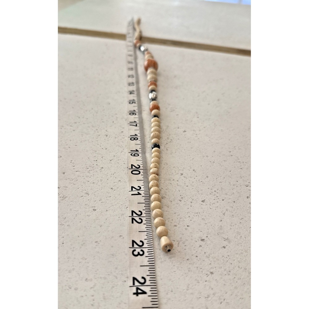 Vintage Avon Desert Sands Beaded Necklace Marbleized Peach Acrylic Ivory 80s 23" - Picture 4 of 5